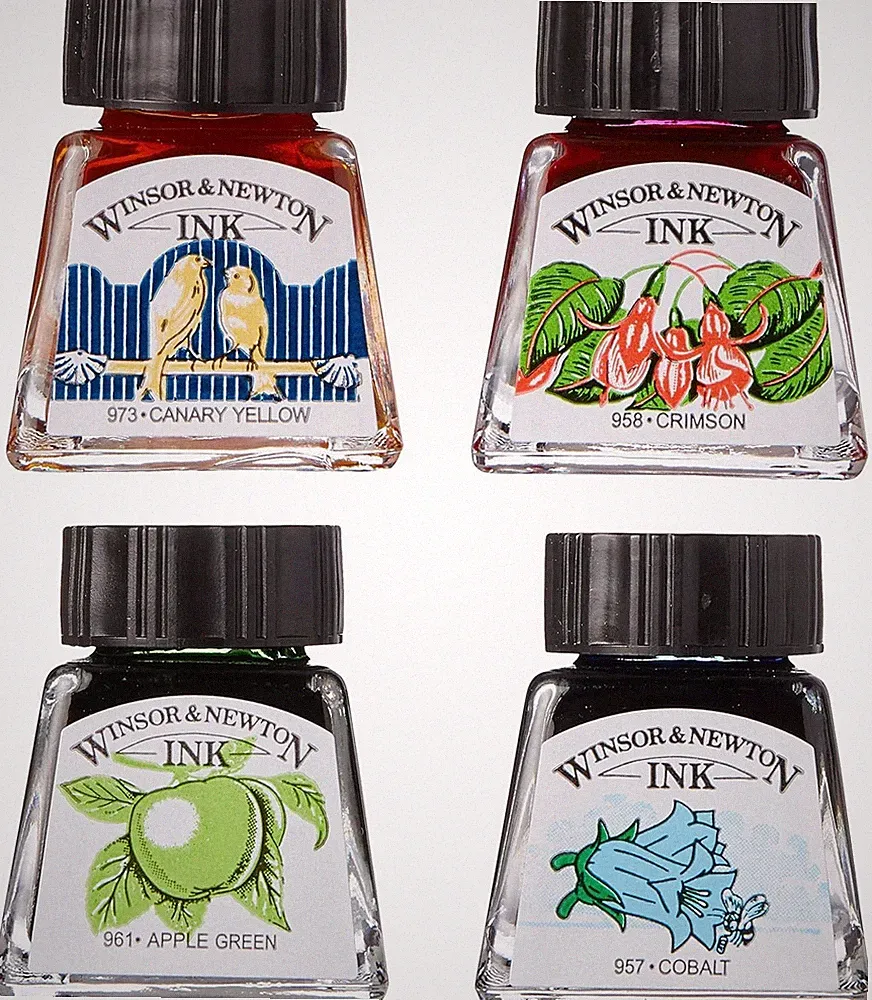 4-Bottle Drawing Ink Set in Vibrant Primary Colors - Ideal for Illustrators