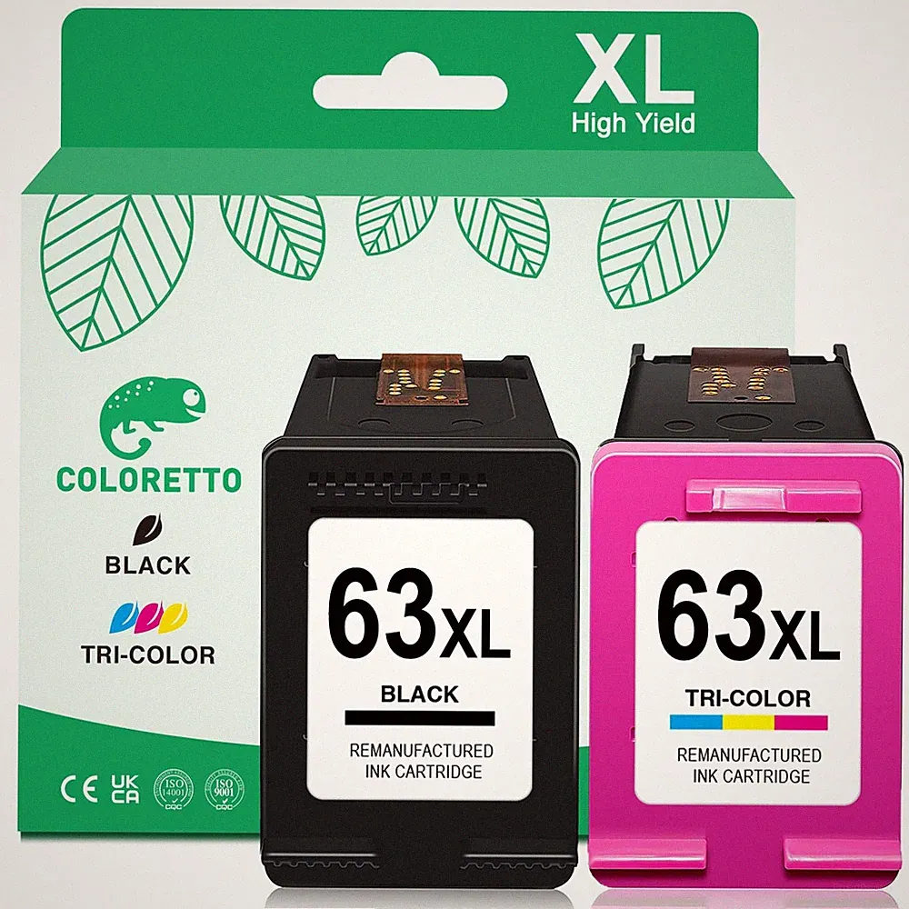 COLORETTO 63XL Ink Cartridges Black and Color for HP Ink 63 Work with Officejet